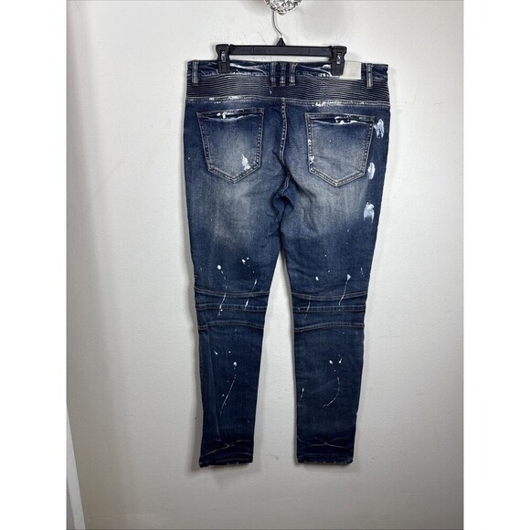 (R7) Embellish Jeans Mens Size 34/33 Biker Distressed Ribbed Paint Spattered - Picture 2 of 15